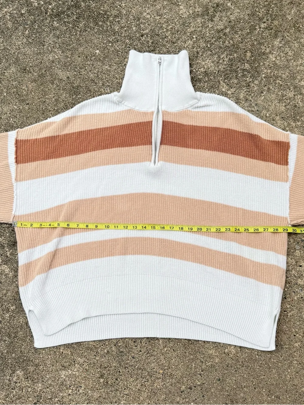 Aerie Striped Quarter-Zip Oversized Sweater in Cream & Tan size XL - Picture 9 of 12
